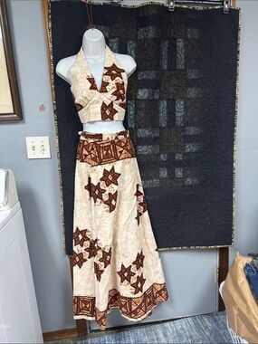 Women’s Beige and Brown Printed Halter Maxi Skirt - Brand Unspecified